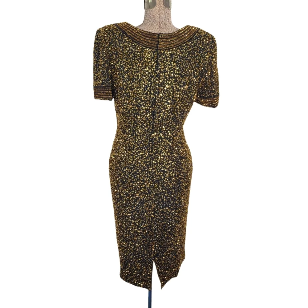 Vintage Niteline 100% silk dress with gold beading in size 10 - Picture 9 of 15